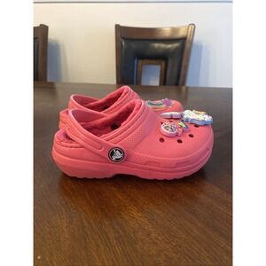 Crocs Lined Clogs Pink Unicorn Cat Bubble Gum Jibbitz Girls Size C10